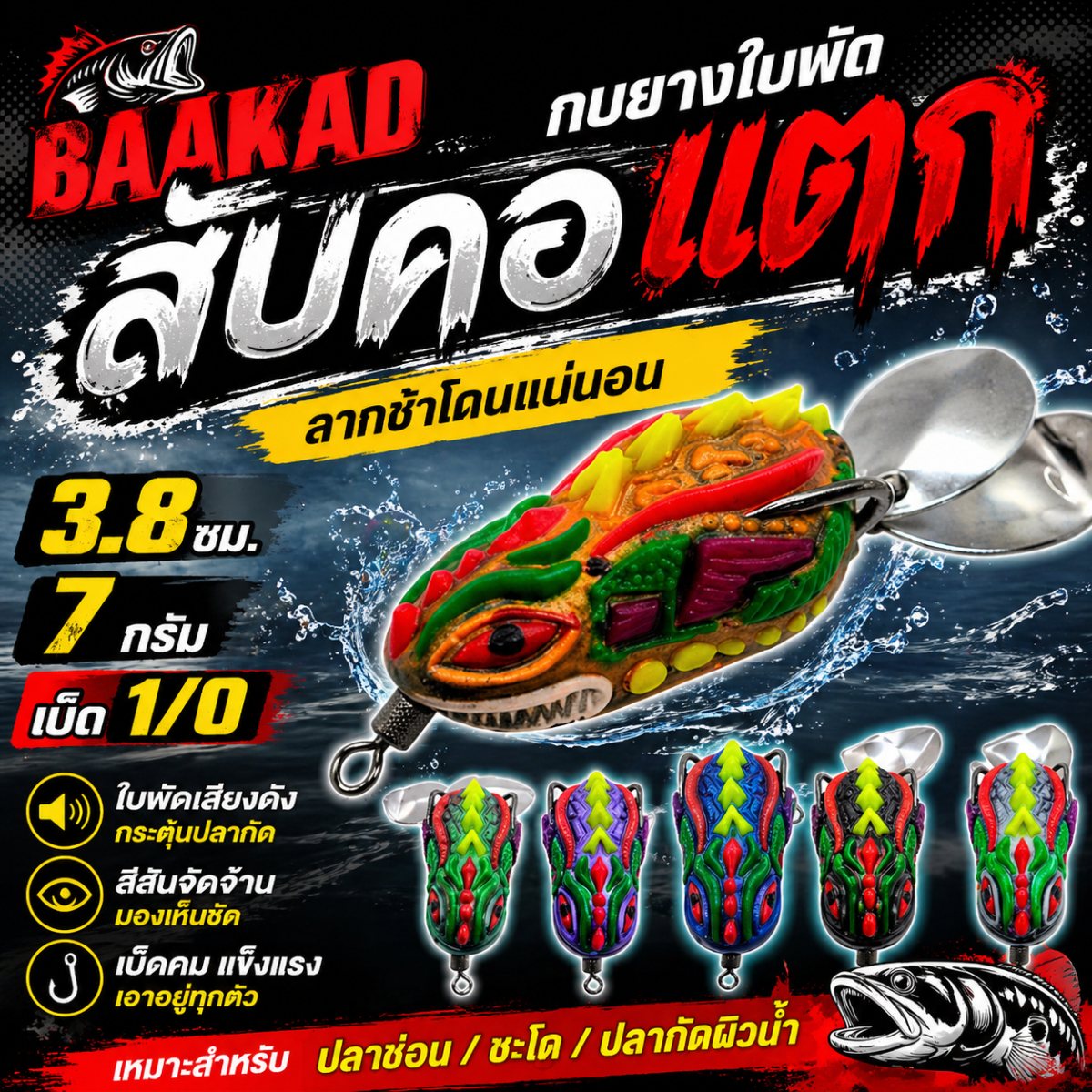 กบยาง สับคอแตก 10 ตัว ตะขอ1/sns รูปที่ 2