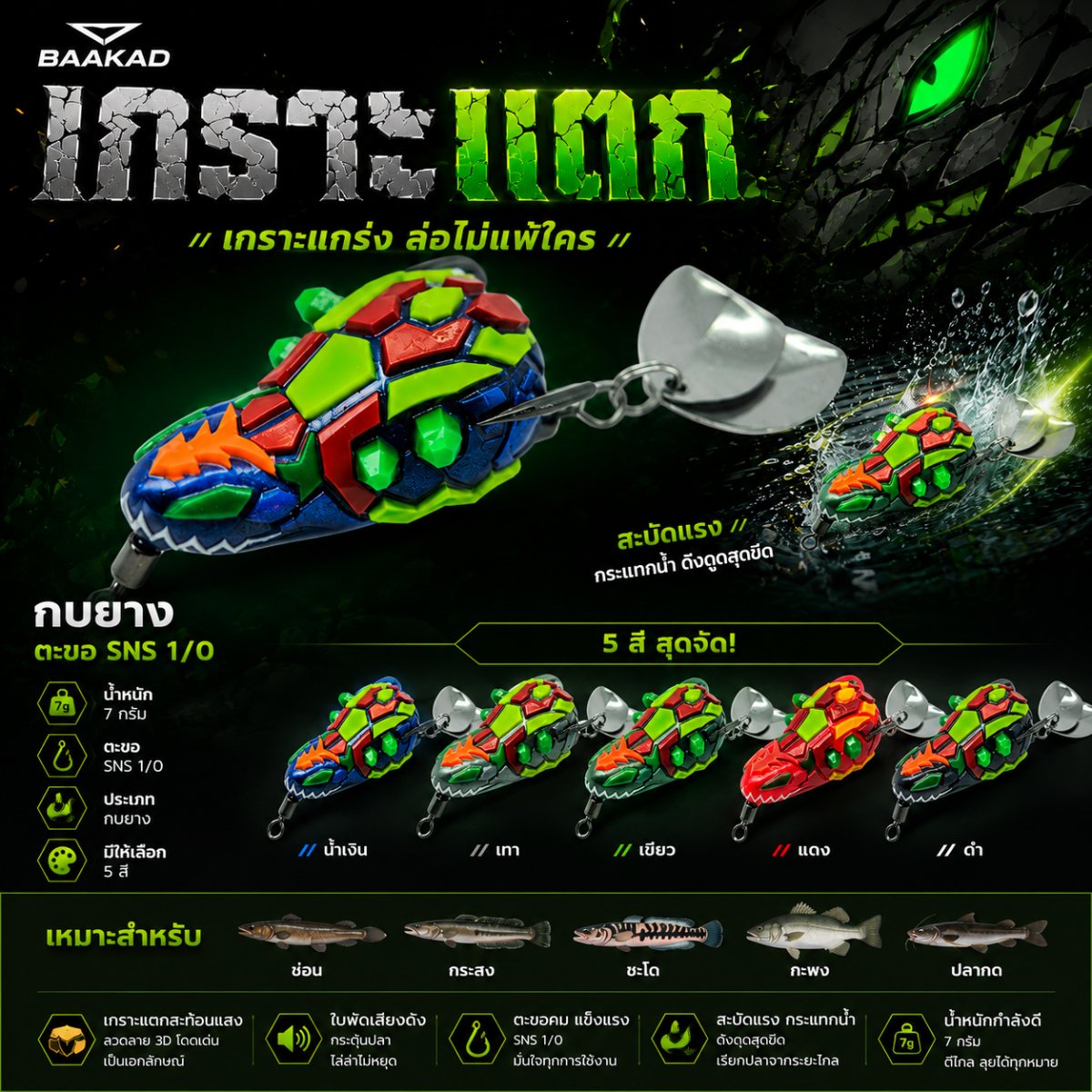 กบยาง เกราะแตก เบ็ด SNS 1/0 8g